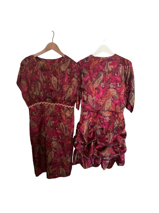 Vintage Dresses & Skirts - Custom Handmade Pink Paisley Floral Ruffled Dress Set of 2 NWOT